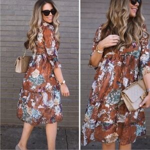 Hemant & Nandita Anthropologie Zeri Peasant‎ Dress 2p Bird & Floral Print